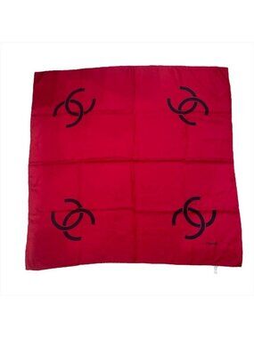 Chanel CC Logo Scarf Large Silk 100% Red